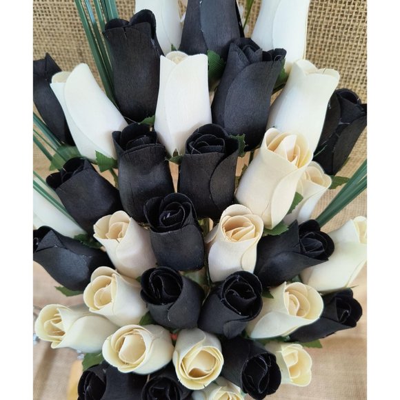 3 Dozen Black and White Wooden Rose Flower Bouquet. The Original Wooden Rose - Picture 4 of 8